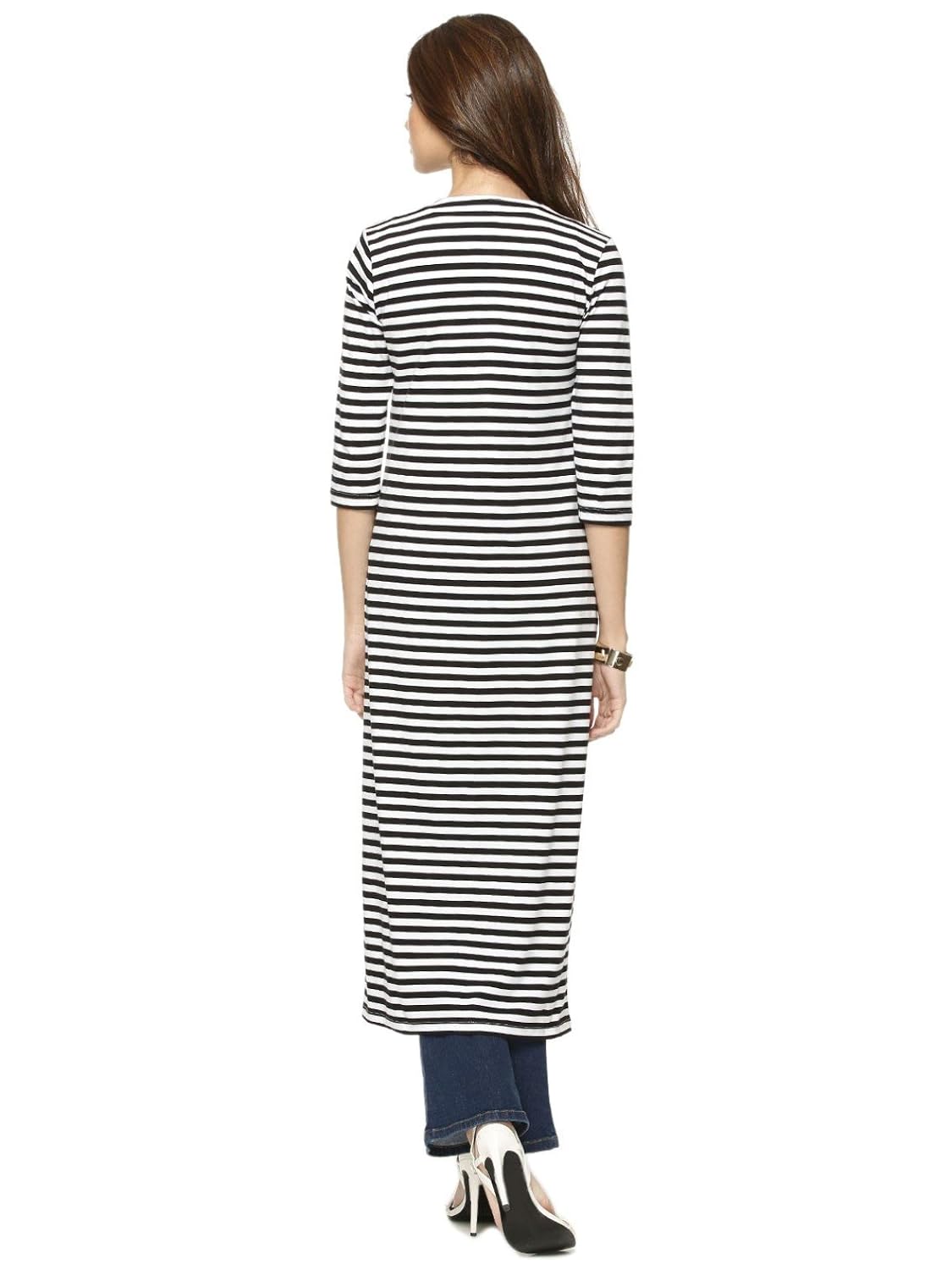 raabta fashion women's viscose cardigan (strip long cardigan_black::white_medium)