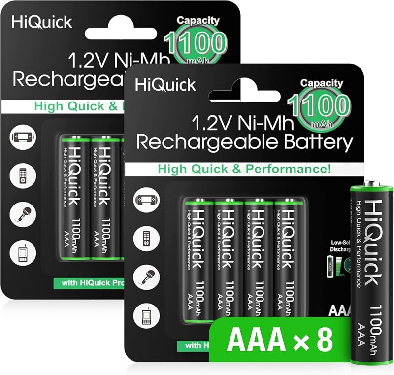 HiQuick AAA Rechargeable Batteries 1100mAh 8 Pack 1.2V Retailer Pack
