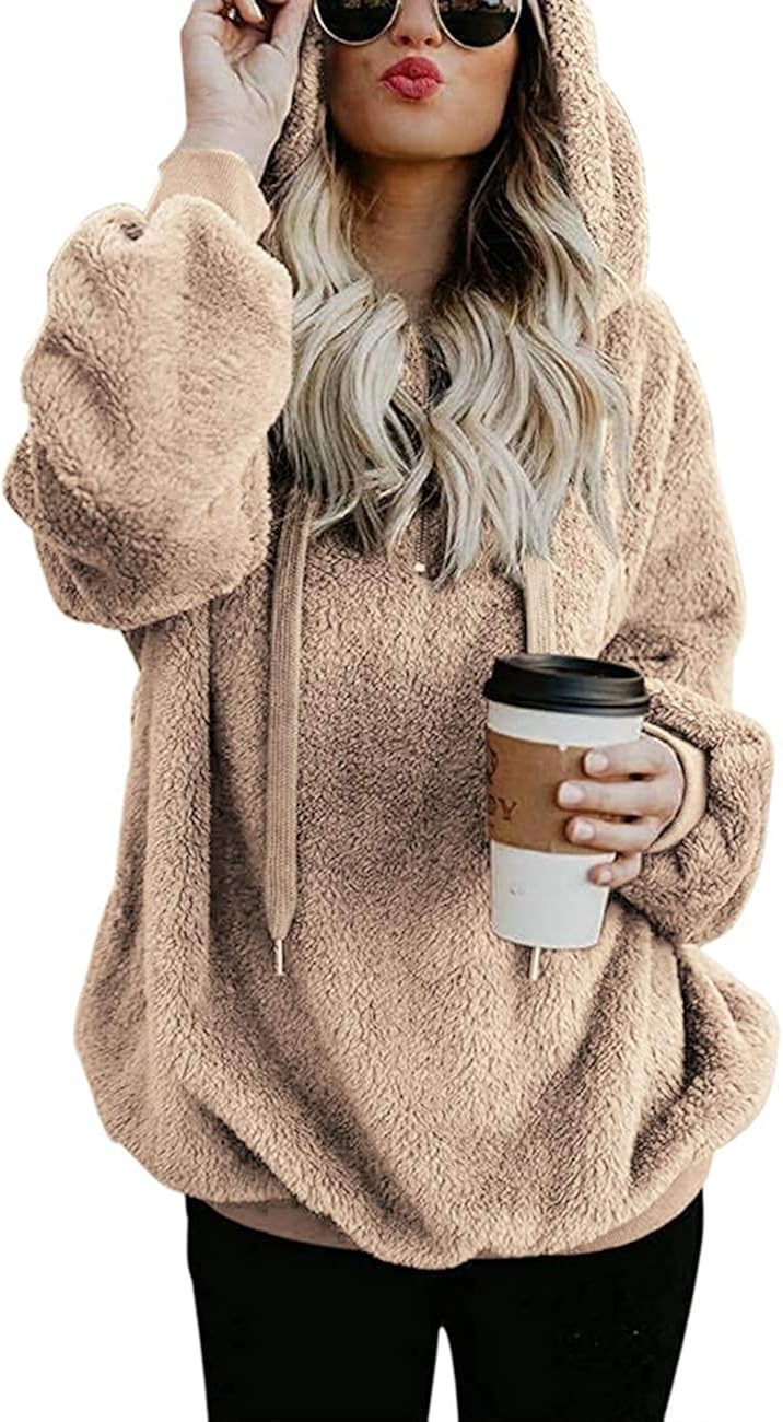 Amazon.com: Teddy Fleece Sweatshirts Womens Casual Double Fuzzy Fluffy Hoodie Solid Color Warm 