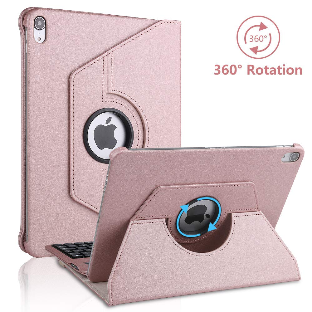 Keyboard Case iPad Pro 11 inch (A1980, A2013, A1934) [Support Apple Pencil Charging], 360 Rotating, Detachable Keyboard, PU Leather Stand, iPad Pro 11 Keyboard Case, (Rose Gold, 11 inch)