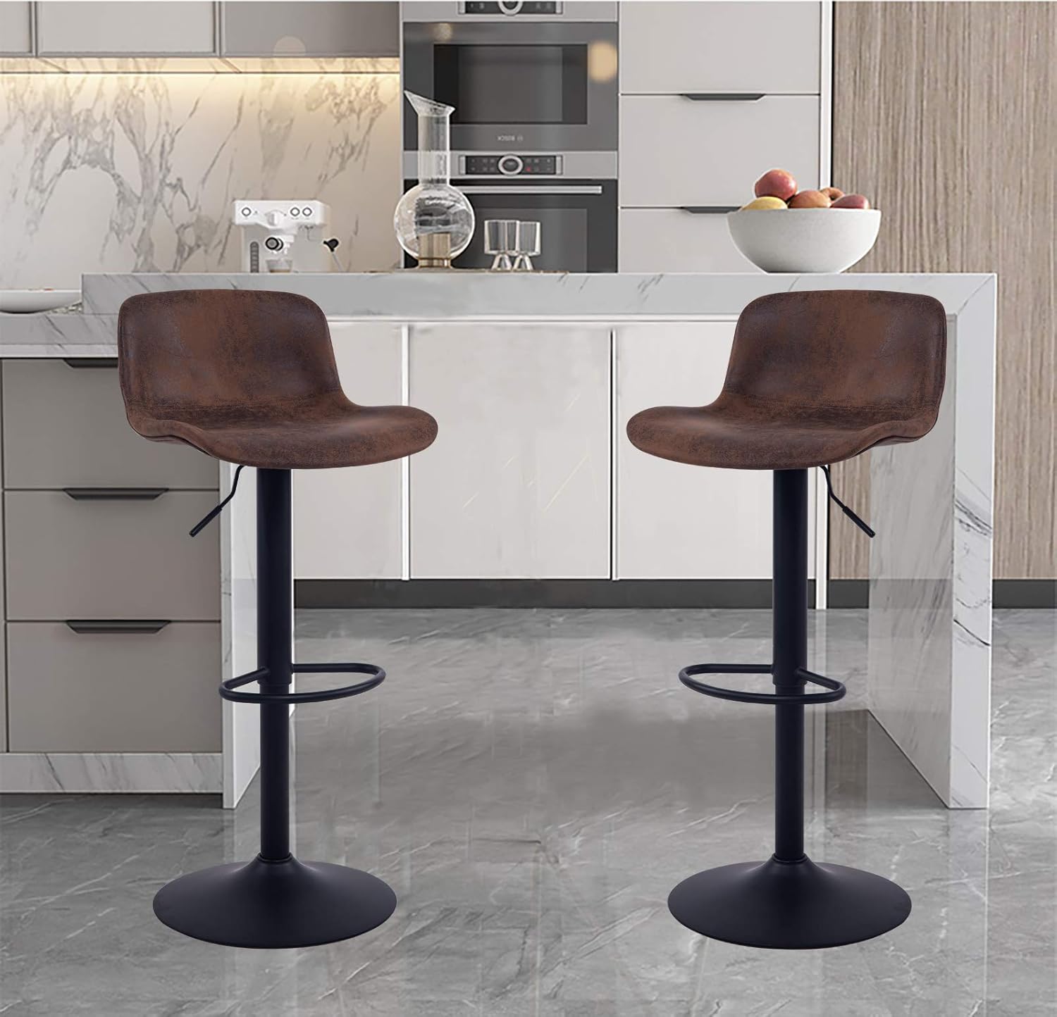 YOUNIKE Furniture Modern Design Barstools with Adjustable Height and 360° Rotation, Ergonomic Streamlined Polypropylene High Bar stools for Bar Counter,Kitchen and Home (Set of 2, Retro Brown): Home & Kitchen
