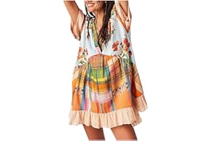 QotLoyi Womens Summer Dresses 2024 Boho Floral V-Neck Sundress Casual Loose Mini Dress with Pockets Flowy Beach Dress Trendy