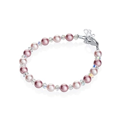 Crystal Dream Elegant Swarovski Pink And Rose Simulated Pearls White Crystals Baby Girl Gift Bracelet Bplrs 0 9 Months 4