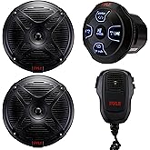 Pyle Marine Bluetooth Receiver Speaker Kit - Waterproof Audio Entertainment System Set w/Dual 6.5" Boat Speakers, Wireless BT Controller, Compact Handheld Broadcasting Microphone (Black)