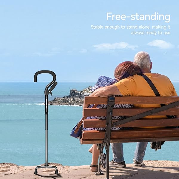 KINGPAVONINI CANES FOR WOMEN/MEN WITH SECOND HANDLE, FOLDABLE & ADJUSTABLE WALKING CANE WITH 4-PRONGED BASE, QUAD CANE FOR STABILITY, STANDING, BALANCE, LEG SURGERY RECOVERY