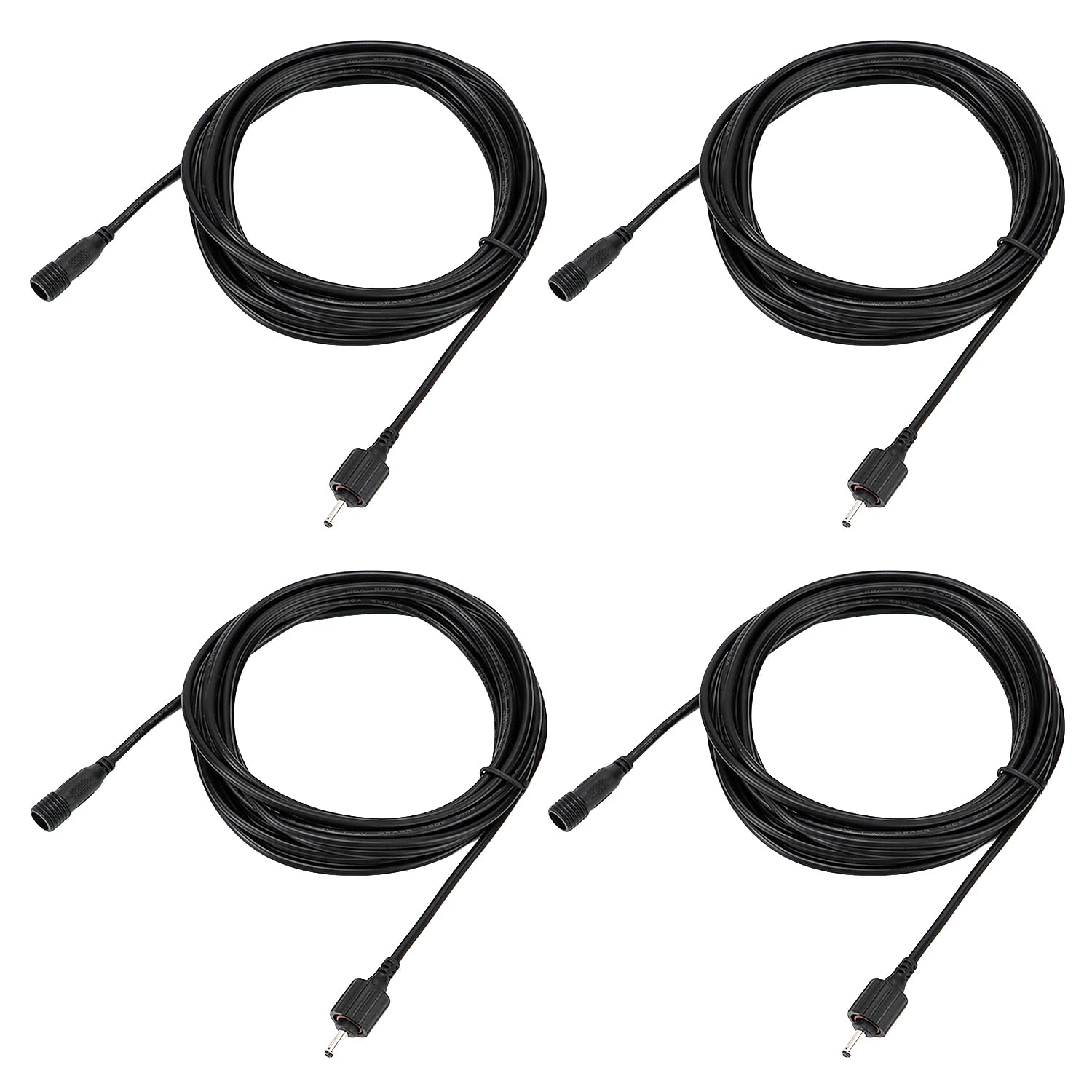 QWORK 4 Pack 4m 22AWG Black IP65 Waterproof Male to Female Garden Light Extension Cables for Path & Landscape Lighting