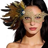 LCKRVOL Masquerade Mask for Women, Comfortable Lace Mask with Feather for Masquerade Mardi Gras Venetian Party