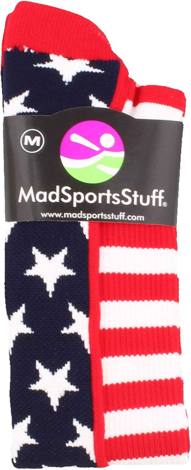 MadSportsStuff USA American Flag Stars and Stripes Over The Calf Socks: Clothing