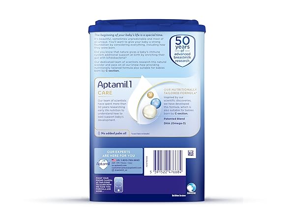 APTAMIL CARE STAGE 1, MILK BASED POWDER INFANT FORMULA, ALSO FOR C-SECTION BORN BABIES, WITH DHA & ARA, OMEGA 3 & 6, PREBIOTICS, CONTAINS NO PALM OIL, 28.2 OUNCES (PACKAGING MAY VARY)