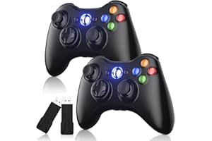 NONBLIEP 2 Pack Xbox 360 Controller, Wireless Controllers Gamepad Upgraded Joystick Compatible with Xbox 360 & Slim/Windows 11/10/8/7 PC Controller with 2.4GHz Receiver (Black)