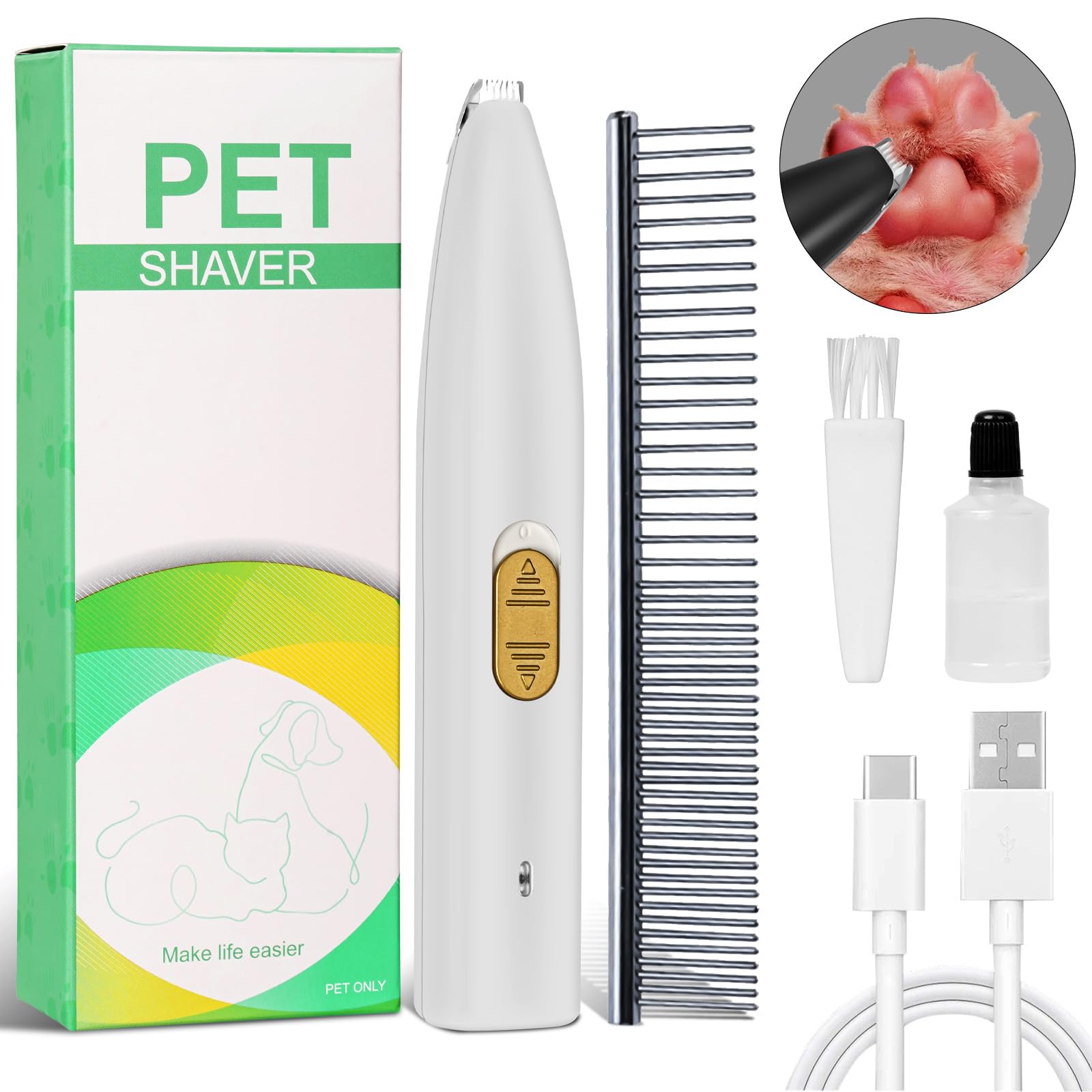 Cat Clippers,Cat Grooming Kit,USB Rechargeable Pet Hair Trimmer Cordless Clippers for Small Dogs Cats Pet Electric Clipper for Hair Around Face, Eyes, Ears, Paws, Rump (White)