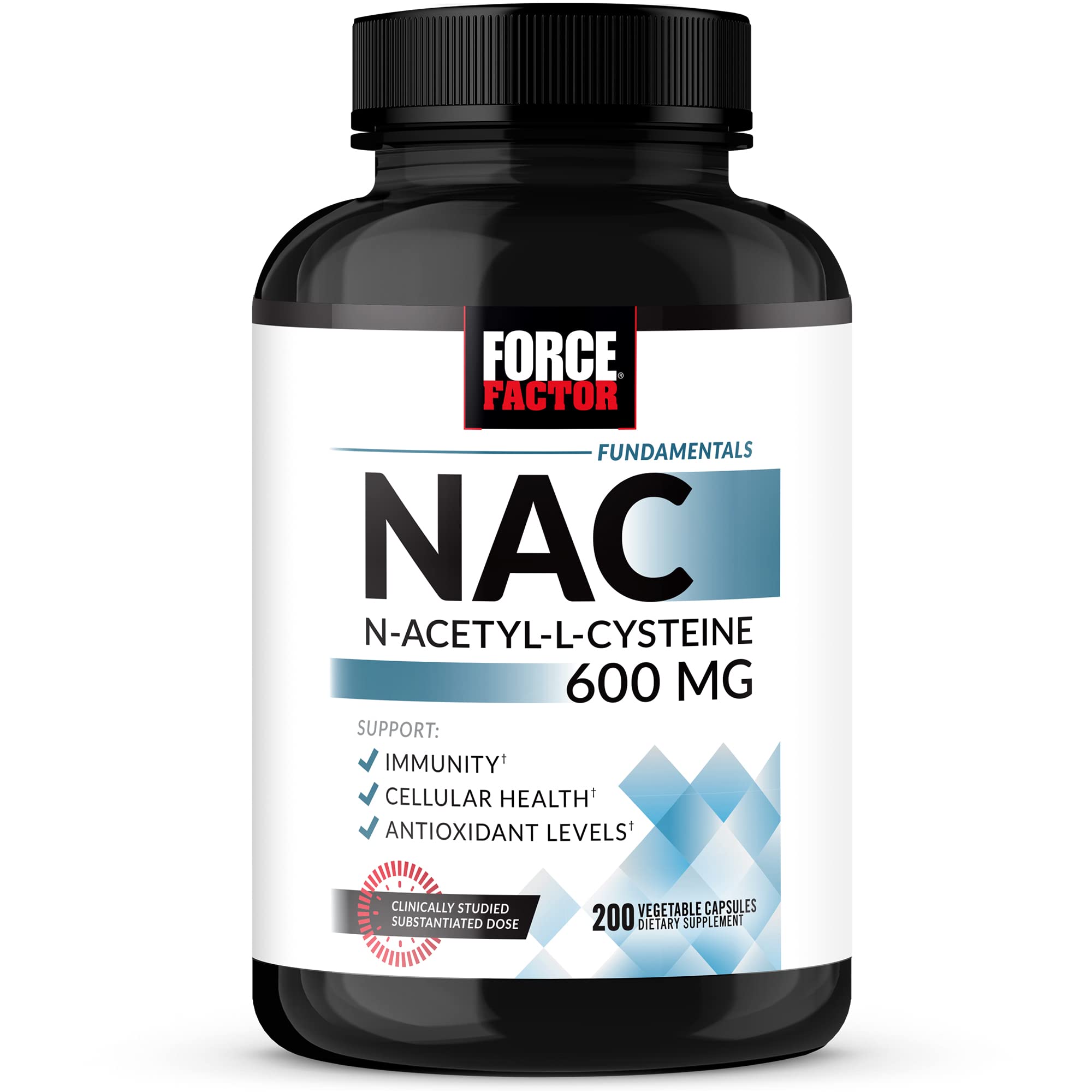 force factor nac supplement n-acetyl cysteine 600 mg, immune support supplement, 200 vegetable capsules