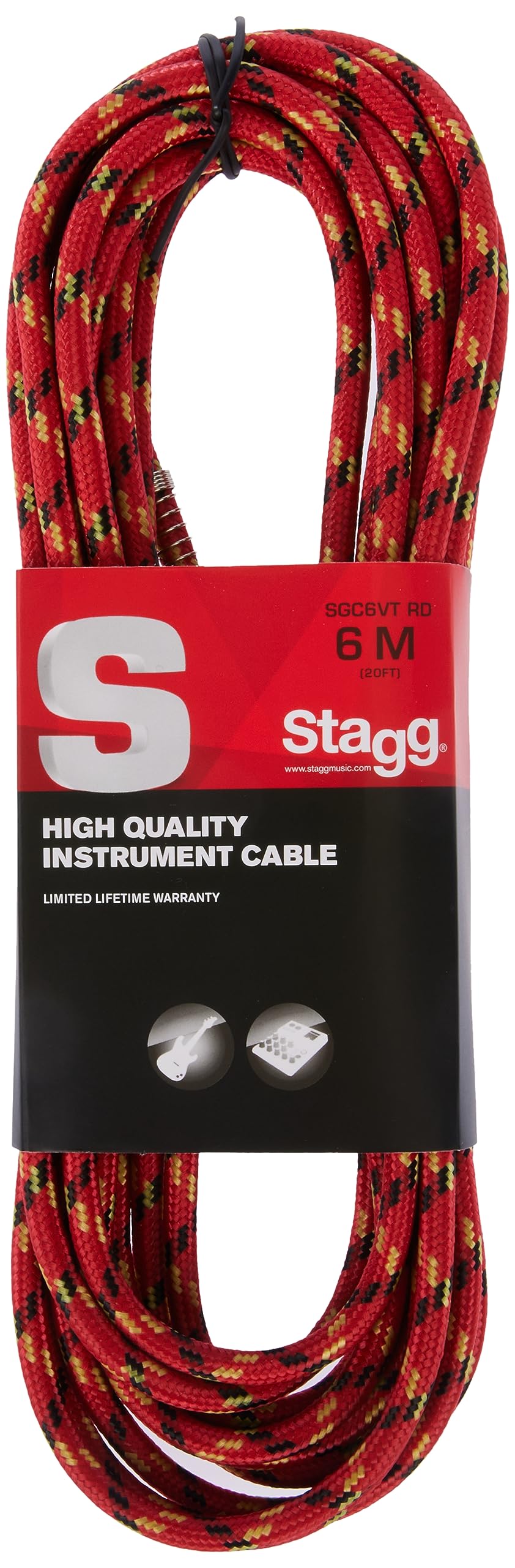 Stagg SGC6VT RD 6m S Series Vintage Tweed Instrument Cable - Red