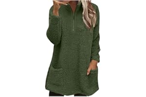 Bacrelax Sweatshirts for Women Oversized Zip up Fluffy Sweater Long Sleeve Casual Cute Long Warm Tunic Shirts with Pockets