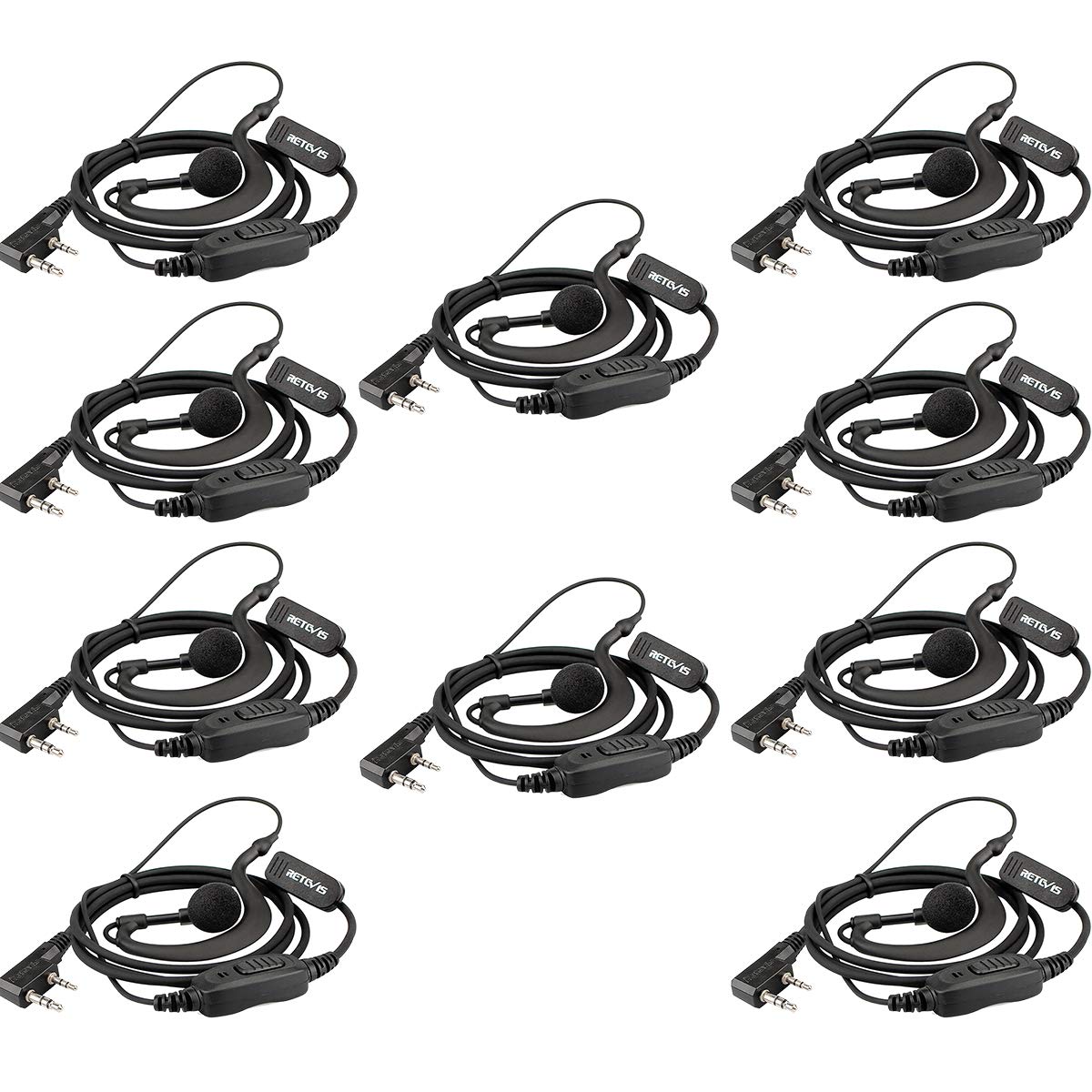 Retevis Radio Earpiece 2 Pin C-Type Radio Headset Compatible with eSynic BF88E Kenwood Radioddity RT24 RT668 RT27 RT622 H777 H777H Walkie Talkie Headset with Mic (10 Pcs)