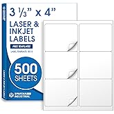 3 1/3" X 4" Matte White Shipping Labels Compatible with Inkjet and Laser Printers - 500 Sheets, 3000 Printable Stickers for Mailing, Product IDs, Organization - Spartan Industrial Template R015
