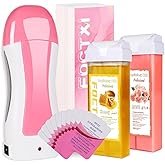 Roll on Wax Kit for Hair Removal, Portable Wax Roller Kit for Women, Waxing Kit for All Skin Type, Roll on Wax Warmer with Ho