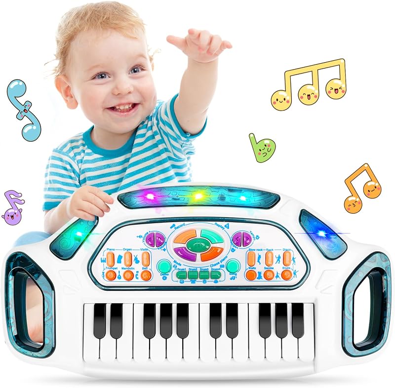 m zimoon Kids Piano Keyboard 24 Keys Multifunctional Lights 1-6 years