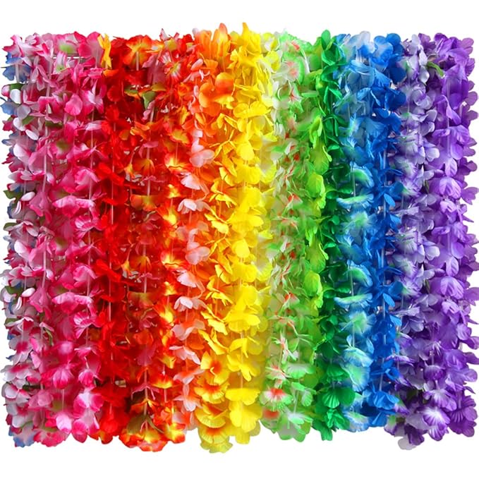 Amazon Com Myamy 36 Counts Hawaiian Leis Necklace Tropical Luau - myamy 36 counts hawaiian leis necklace tropical luau hawaii silk flower lei theme party favors wreaths headbands holiday wedding beach birthday decorations