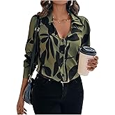 SOLY HUX Women's Floral Print Blouse Collared V Neck Button Down Office Shirts Business Casual Tops