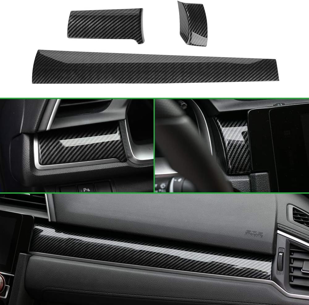 Thenice for 10th Gen Civic Dash Board Panel Dial Dashboard Cover Trims ABS Carbon Fiber Style Decal Center Console Moulding Stickers for Honda Civic 2020 2019 2018 2017 2016