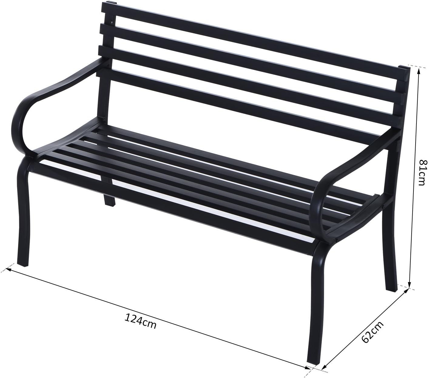 Outsunny 2 Seater Metal Garden Park Bench Porch Chair Furniture Patio Outdoor Park Loveseat Seat Black, 127 x 62 x 81 cm - Image 3