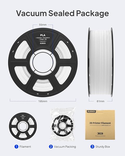 ELEGOO PLA FILAMENT 1.75MM BLACK & WHITE 2KG, 3D PRINTER FILAMENT DIMENSIONAL ACCURACY +/- 0.02MM, 2PCS 1KG SPOOL(2.2LBS) FIT MOST FDM 3D PRINTERS