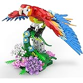 Vziimo Parrot Floral Building Set, MOC Flower and Parrot Collectible Table Art Kit, Creator 2 in 1 Animals Bird Ideas Gifts T