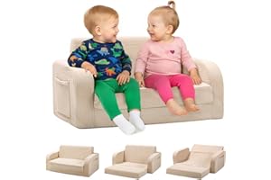 LITTLE DOVE 3-in-1 Extra Wide Convertible Kids Couch, Flip Open Toddler Couch to Lounger, Comfy Toddler Chair, Machine-Washable Kids Sofa for Girls, Kid Sofa Bed for Fun Playtime or Comfy Lounging, Beige,Corduroy
