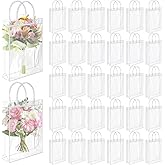 YQQYG 50 Pack Clear Gift Bags with Handles, Reusable PVC Bags Bulk, Transparent Gift Wrap Bag Plastic Party Favor Bag for Party Favor Bachelorette Wedding Birthday Baby Shower (7 x 9.8 x 2.8 Inch)