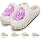 KNUAKA Cute House Slippers for Women Men with Memory Foam Retro Happy Face Cozy Indoor Outdoor Fuzzy Plush Shoes