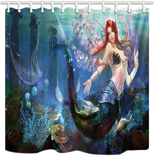 Amazon Com Ashasds Ocean Bath Curtain Beauty Mermaid With Red