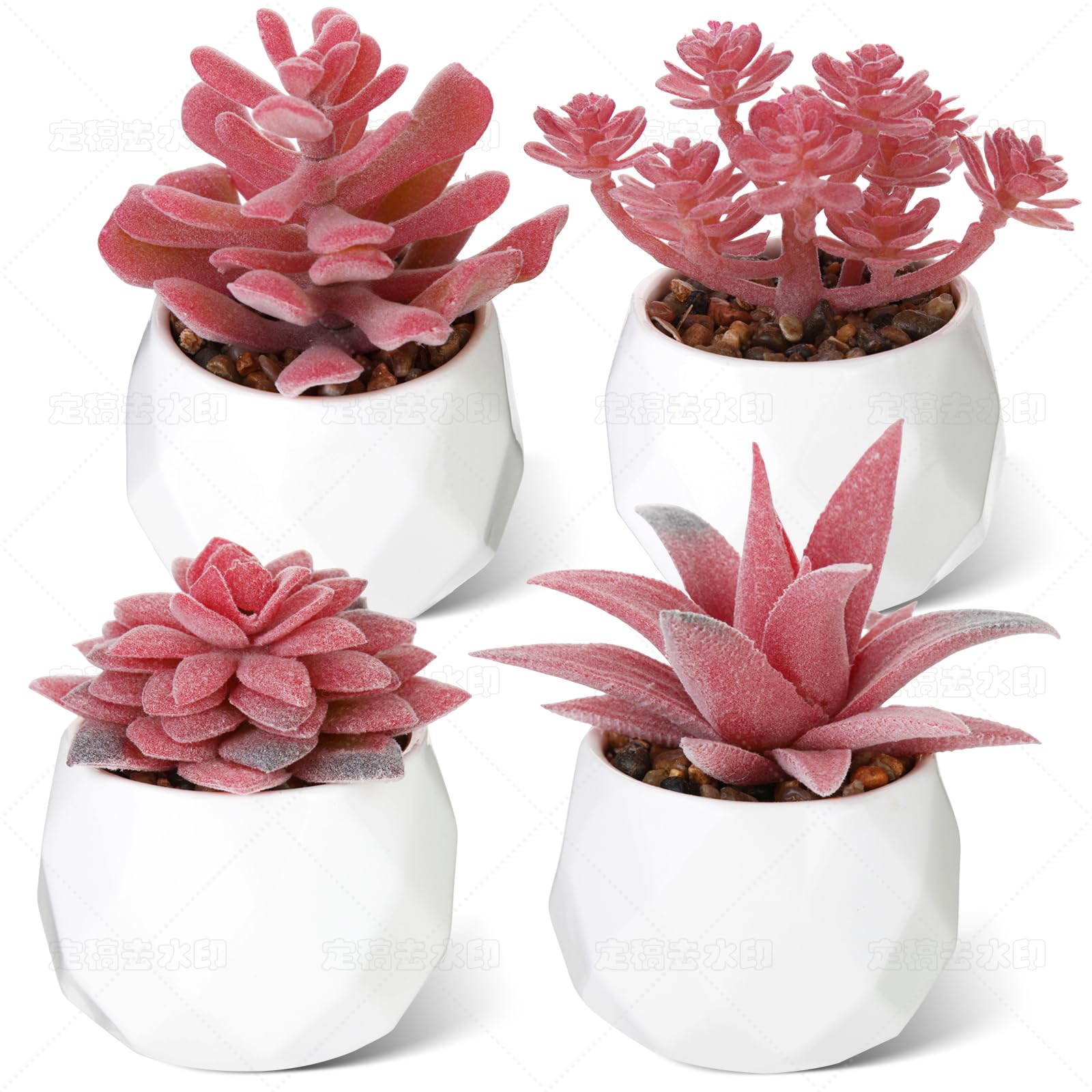 Dribotway Set of 4 Artificial Succulent Plants Mini Fake Succulents Plants Artificial Potted for Home Garden Office and Outdoor Decor pink