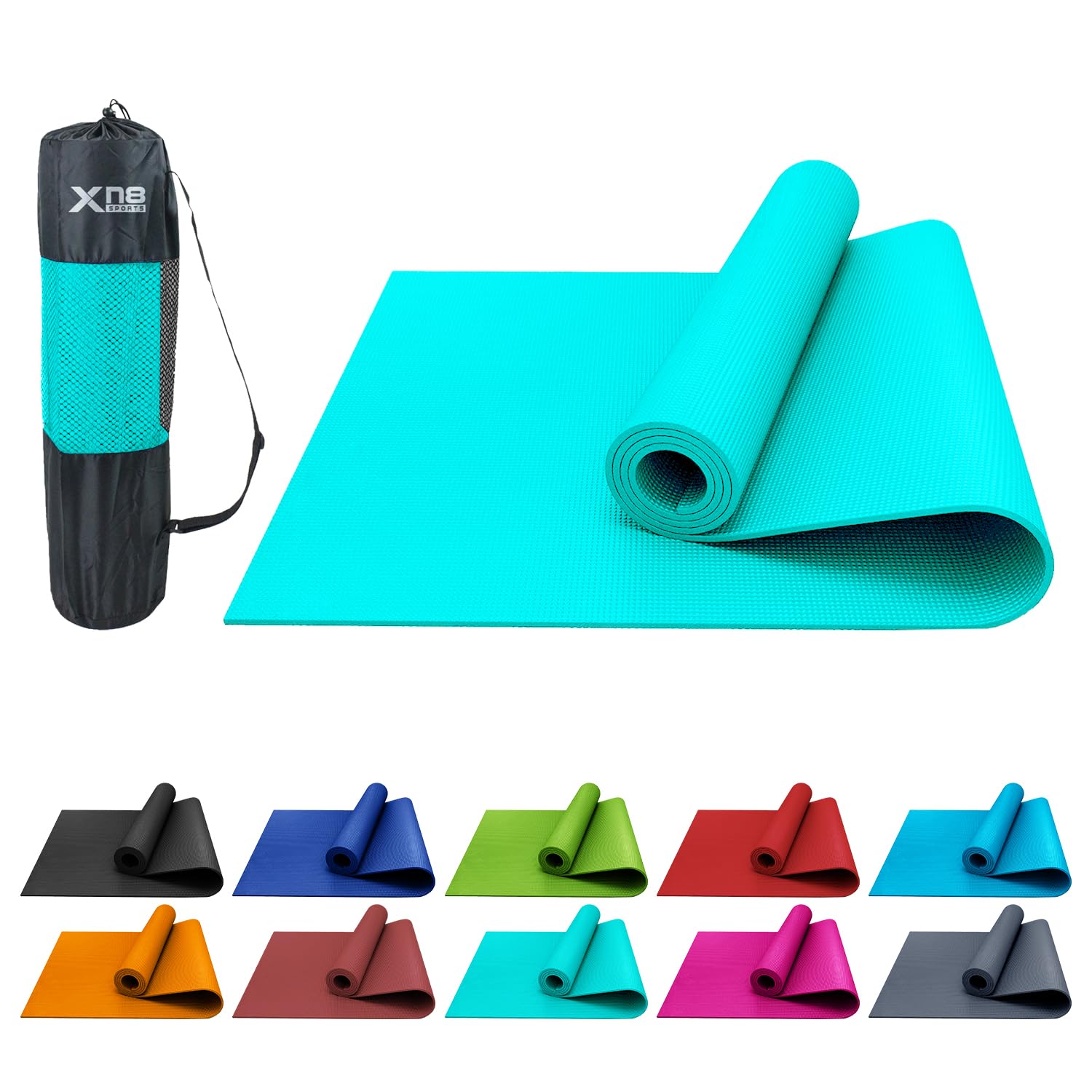 XN8 Sports PVC Yoga Mat 6mm Thick Non-Slip Exercise & Workout Mats with Carry Strap Ideal for Pilates, Gym, Stretching, Meditation – Lightweight for Home, Travel & Outdoor Fitness mat for men & Women