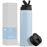 JoyJolt Triple Insulated Water Bottle with Straw Lid AND Flip Lid! 22oz Water Bottle, 12 Hour Hot/Cold Vacuum Insulated Stainless Steel Water Bottle. BPA-Free Leakproof Water Bottles - Thermos Bottle