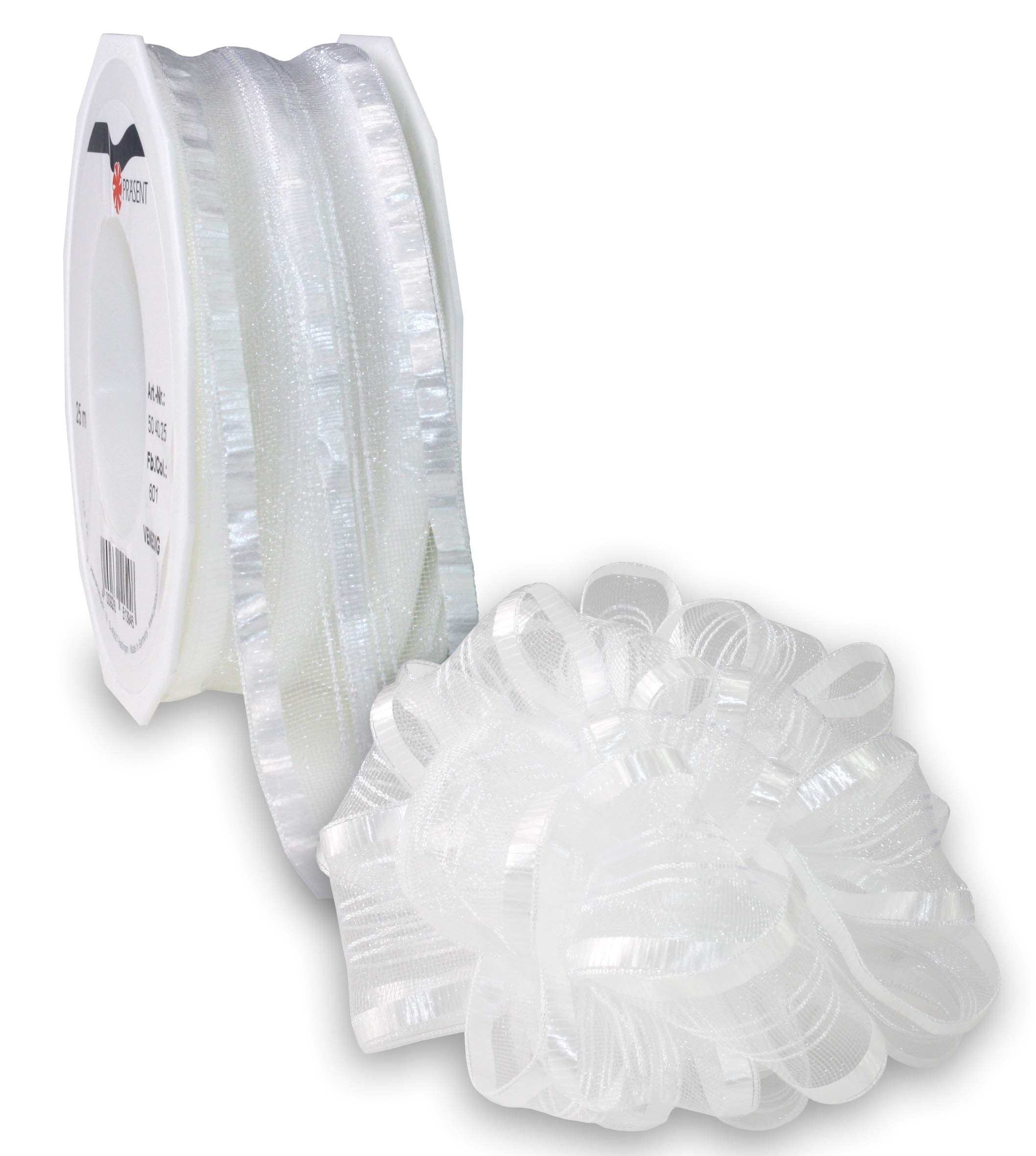 Präsent - Venedig Pull Bow Ribbon White 40 mm width, 25 m length