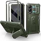 Dexnor for Samsung Galaxy S25 Edge Case with Upgraded Slide Camera Cover & 2 Front Frames & Built-in Screen Protector & Kickstand, Heavy-Duty Rugged Case Full-Body Bumper Protective Cover,Army Green
