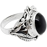 NOVICA Artisan Handmade Onyx Flower Ring Women's Floral Sterling Silver Cocktail Black Indonesia Birthstone [crownbezel 0.7 in H x 0.3 in W x 0.3 in D Band Width 0.1 in W] ' Nest of Lilies'