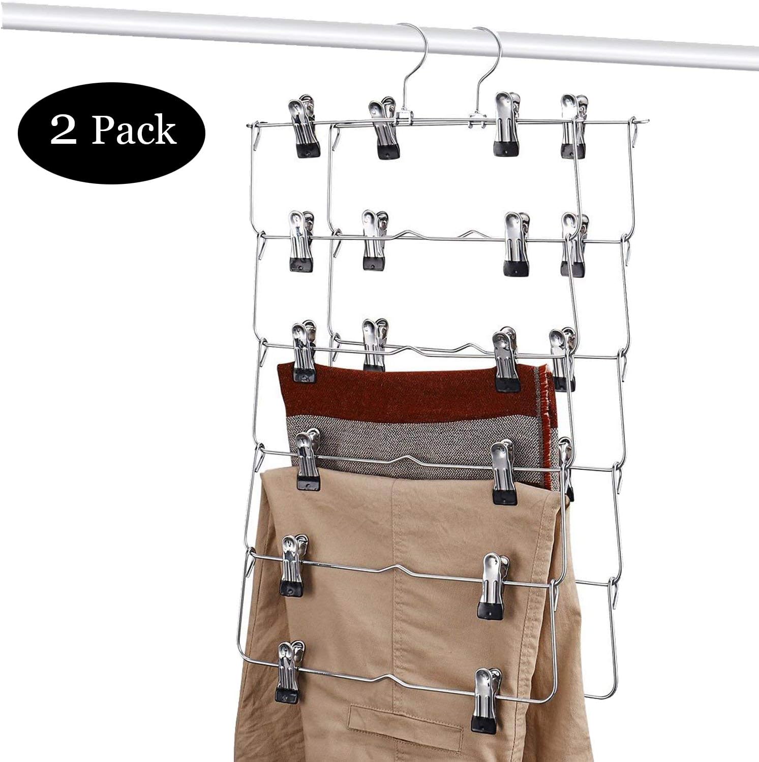 DOIOWN 6 Tier Skirt Hangers Pants Hangers Closet Organizer Stainless