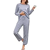 Fysumeoa Womens Cotton Pajama Sets Stripe 2 Piece Lounge Set Long Sleeve Pj Set Comfy Loungewear Sleepwear with Pockets