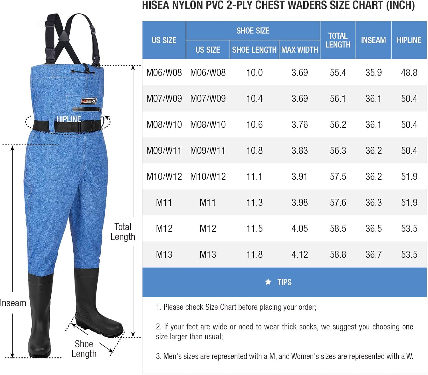 HISEA Upgrade Chest Waders Fishing Waders for Men with Boots Waterproof Lightweight Bootfoot Cleated 2-Ply Nylon/PVC : Sports & Outdoors