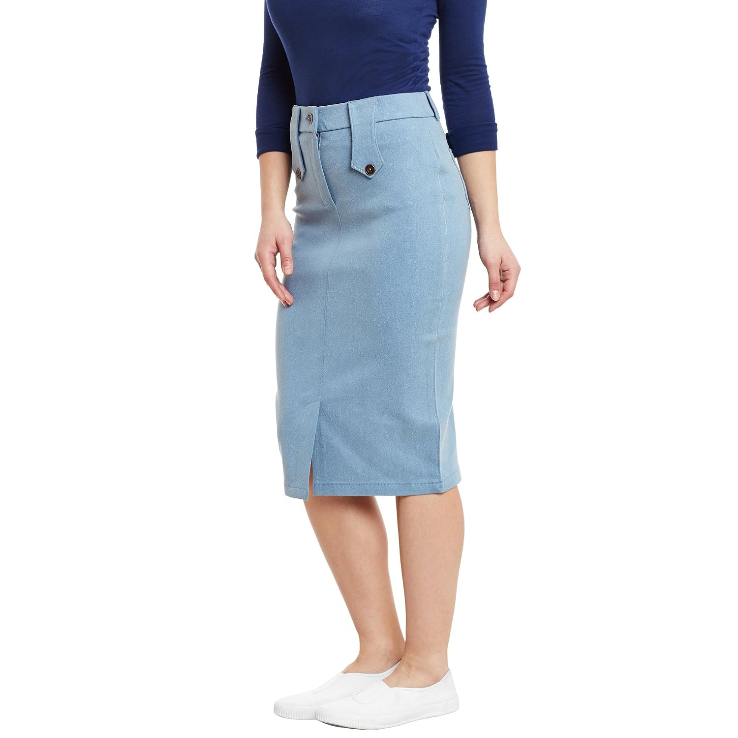 rider republic women solid denim pencil skirt(blue_34)