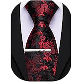 Barry.Wang Paisley/Floral Men Necktie with Tie Clip Silk Tie Formal Wedding Party Business