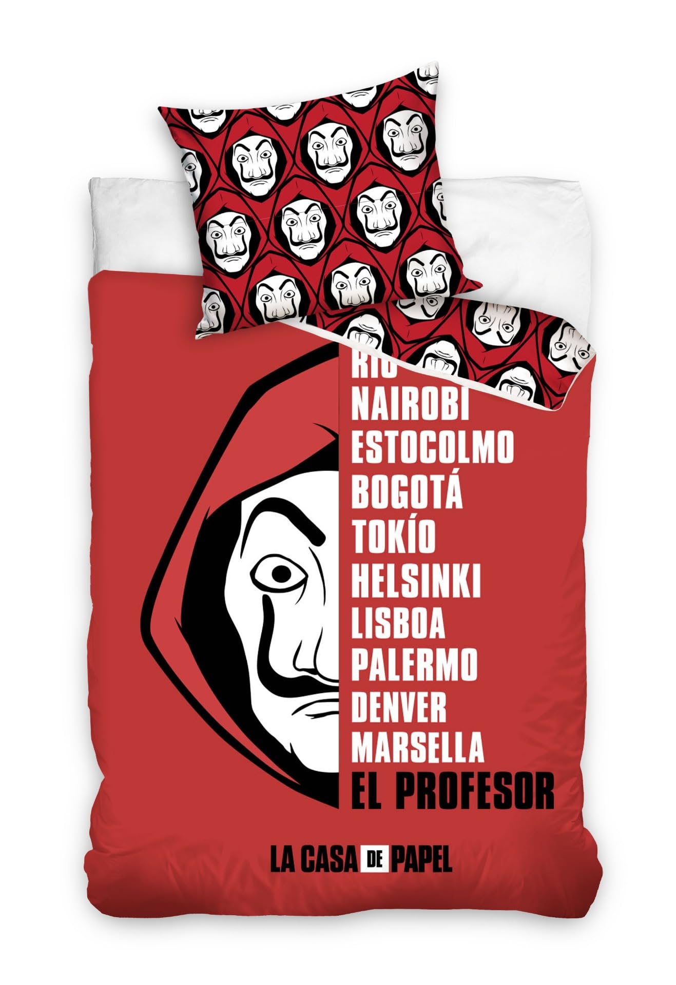 Bed Set CASA DI PAPER Nomi CITTA' Half Mask - Duvet cover 140x200 cm and Pillowcase 60x70 cm 100% Cotton - Multicolor