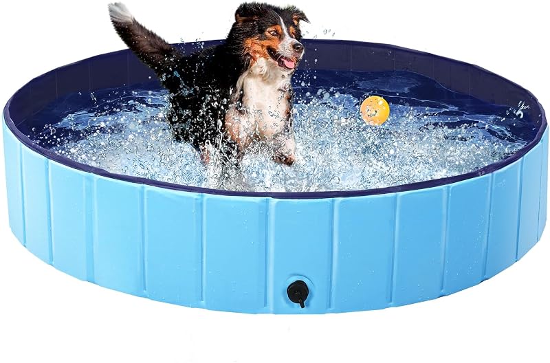 Yaheetech PVC Foldable Dog Paddling Pool 140x30cm Blue Portable Bath Tub