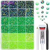 qiipii 2mm-6mm 3 Color Green AB Series Jelly Resin Rhinestones w B7000 Jewelry Glue for Bedazzling Crafting Flatback Stones Gems Diamonds for Nails Face Eyes Makeup Tumblers Bottles DIY Crafts Clothes