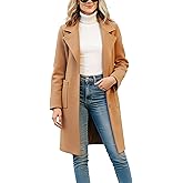 Omoone Women's Winter Wool Blend Coat Notch Lapel Mid Long Single Breasted Pea Coat Jacket Outwear
