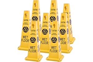 BESEA Caution Wet Floor Signs 8 Pack Heavy Duty Caution Cones to Avoid Slipping When Wet Sign, Yellow 4 Sides Bilingual Printing Avoid Fall Slip Accident for Indoors and Outdoors
