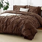 CozyLux Queen Comforter Set Brown, 7 Pieces Pintuck Bed in A Bag, Premium Brown Comforter Queen Size, Pinch Pleat Bedding Sets with Comforter, Sheets, Pillowcases & Shams