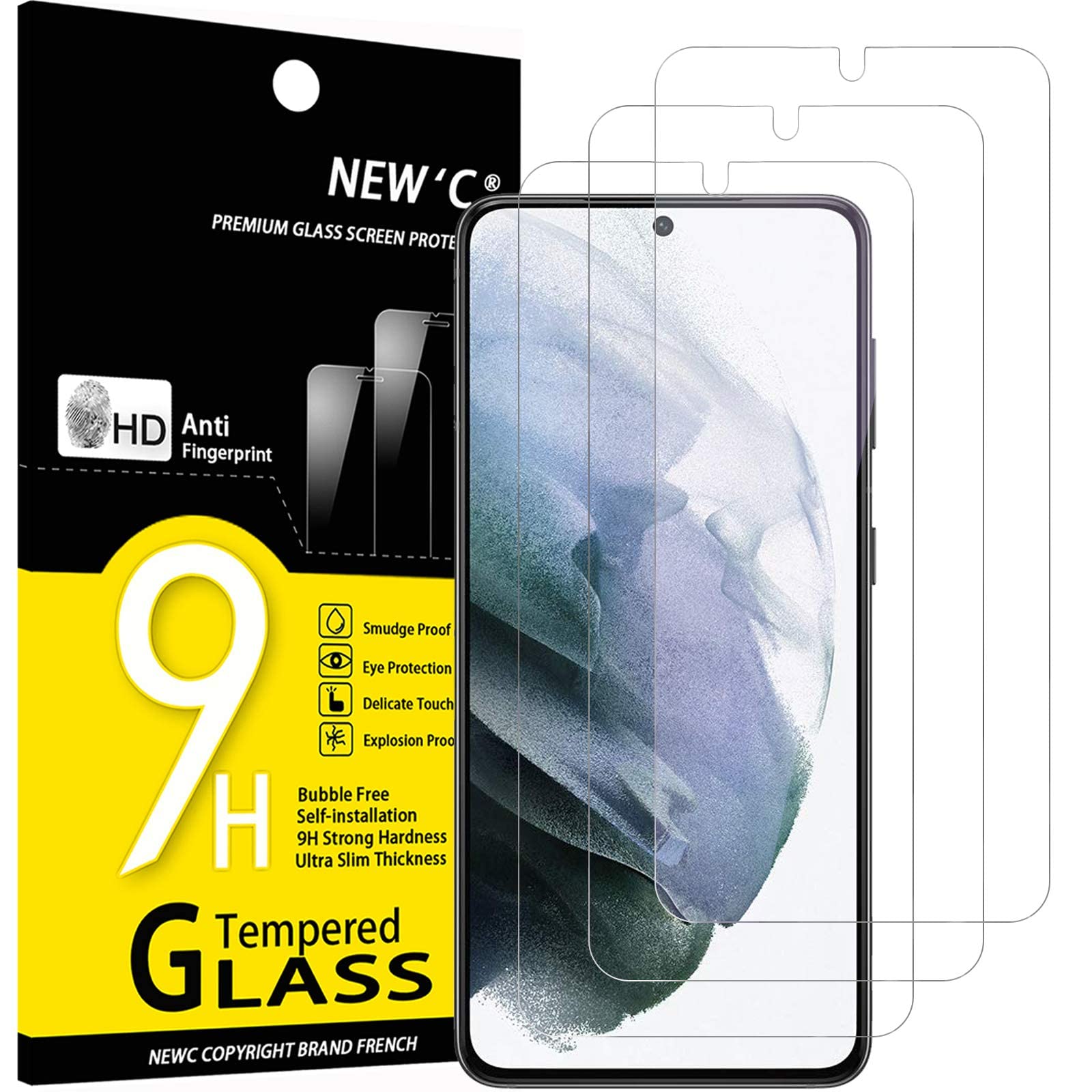 NEW'C 3 Pack Designed for Samsung Galaxy S21 Plus / S21+ 5G (6.7),Screen Protector Tempered Glass, Fingerprint Resistant, 9H Hardness, 0.33mm Ultra Transparent, Ultra Resistant